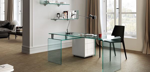 Fiam Italia Italian Glass Furniture, Curved Glass Office Desk